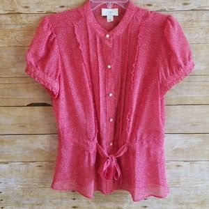 Ann Taylor Loft Pink Flower Print Top Sheer Sz 8